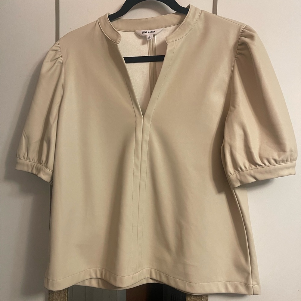 Steve Madden faux leather Beige Puff Sleeve Top